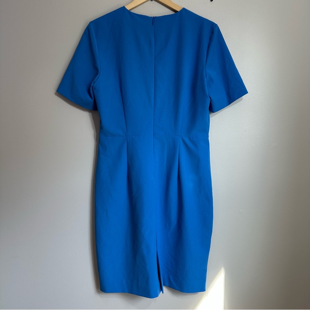 Mango Blue Tailored Sheath Dress | Short Sleeve Fitted Midi | Women’s Size 8 - Picture 3 of 4